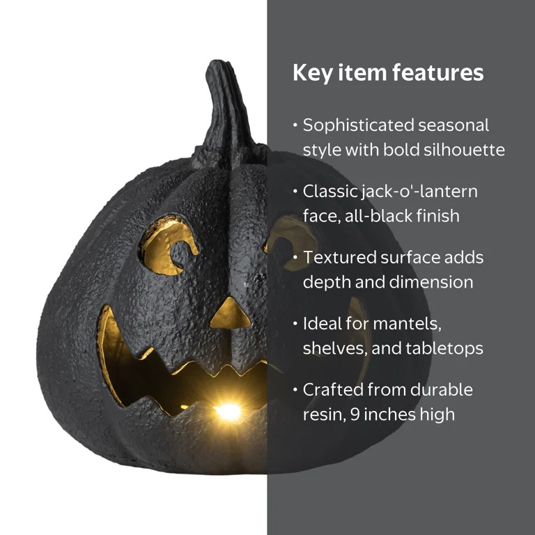 My Texas House Halloween Jack-o'-Lantern Tabletop Decoration, Black, 9" | Walmart (US)