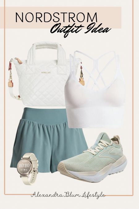 Running outfit from Nordstrom! Great athletic running shorts, white sports bra top, running shoes! Casual summer outfit! Travel outfit! Workout outfit! Gym outfit! 

#LTKFitness #LTKFindsUnder100 #LTKActive