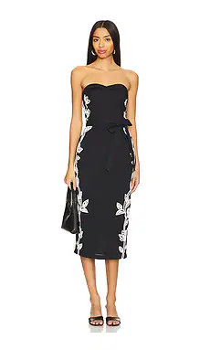 HEMANT AND NANDITA Midi Dress With Tie Up Belt in Black & White from Revolve.com | Revolve Clothing (Global)