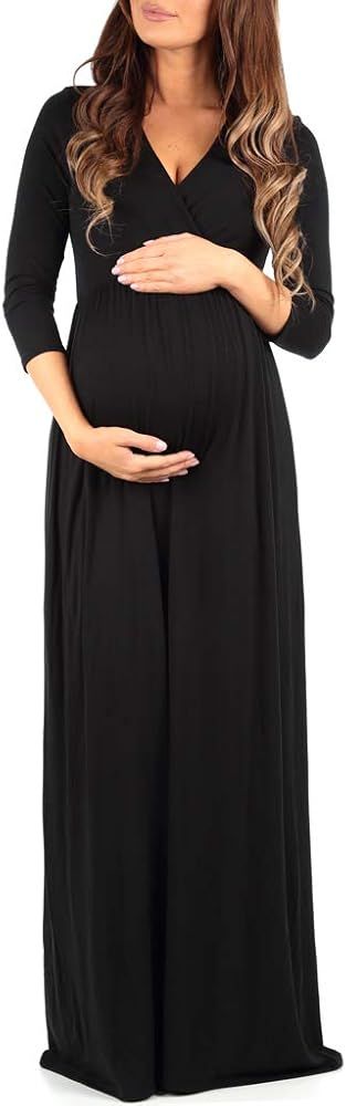 3/4 Sleeve Ruched Maternity Dress W/Empire Waist for Baby Showers or Casual Wear | Amazon (US)