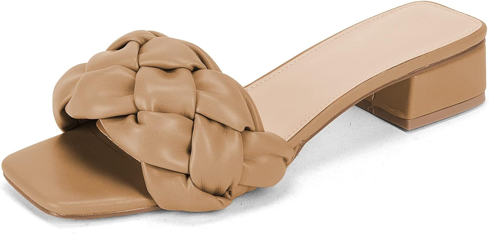 VETASTE Womens Braided Dressy Sandals Low Chunky Block Heel Square Open Toe Slides Mules Casual S... | Amazon (US)