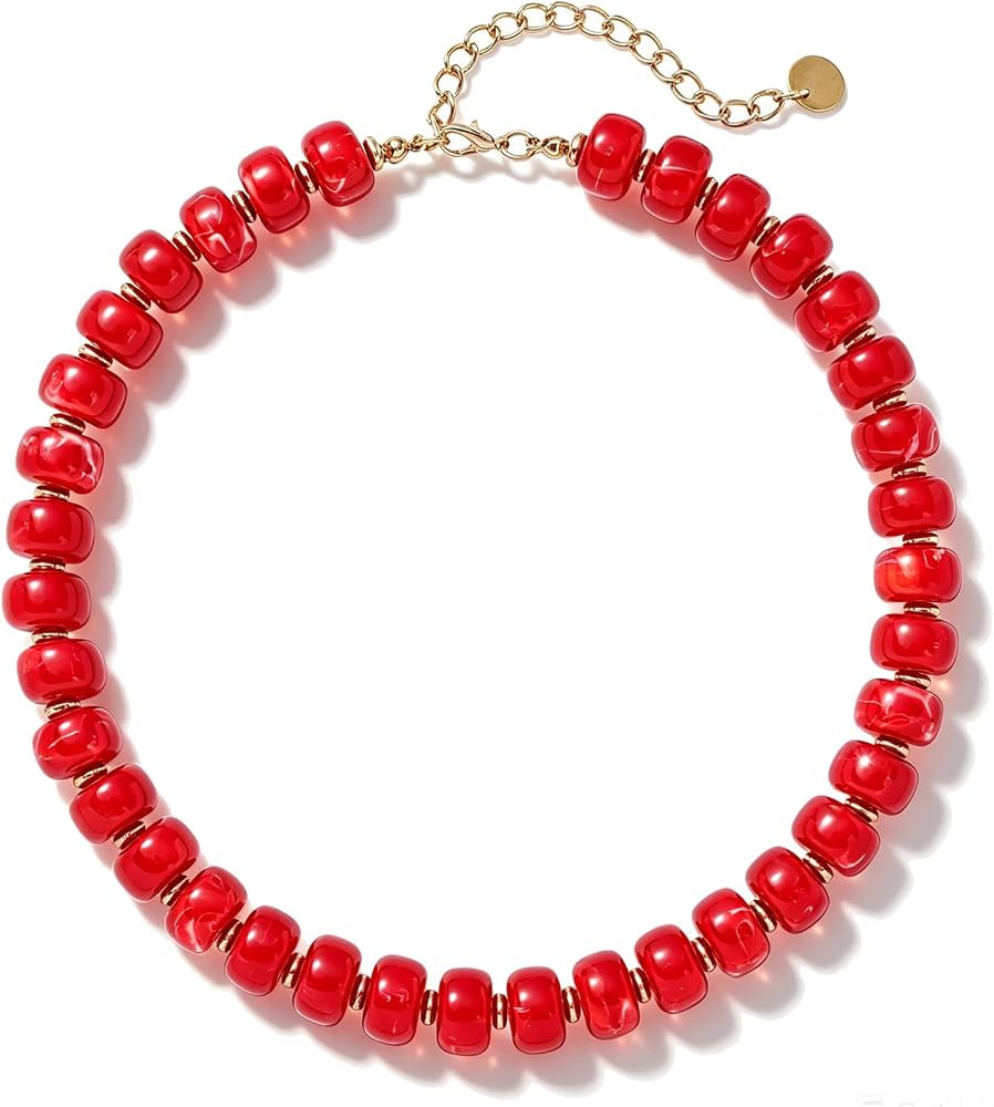 Chunky Colorful Beaded Necklaces for Women Big Bead Boho Choker Necklace Trendy Heart Statement N... | Amazon (US)