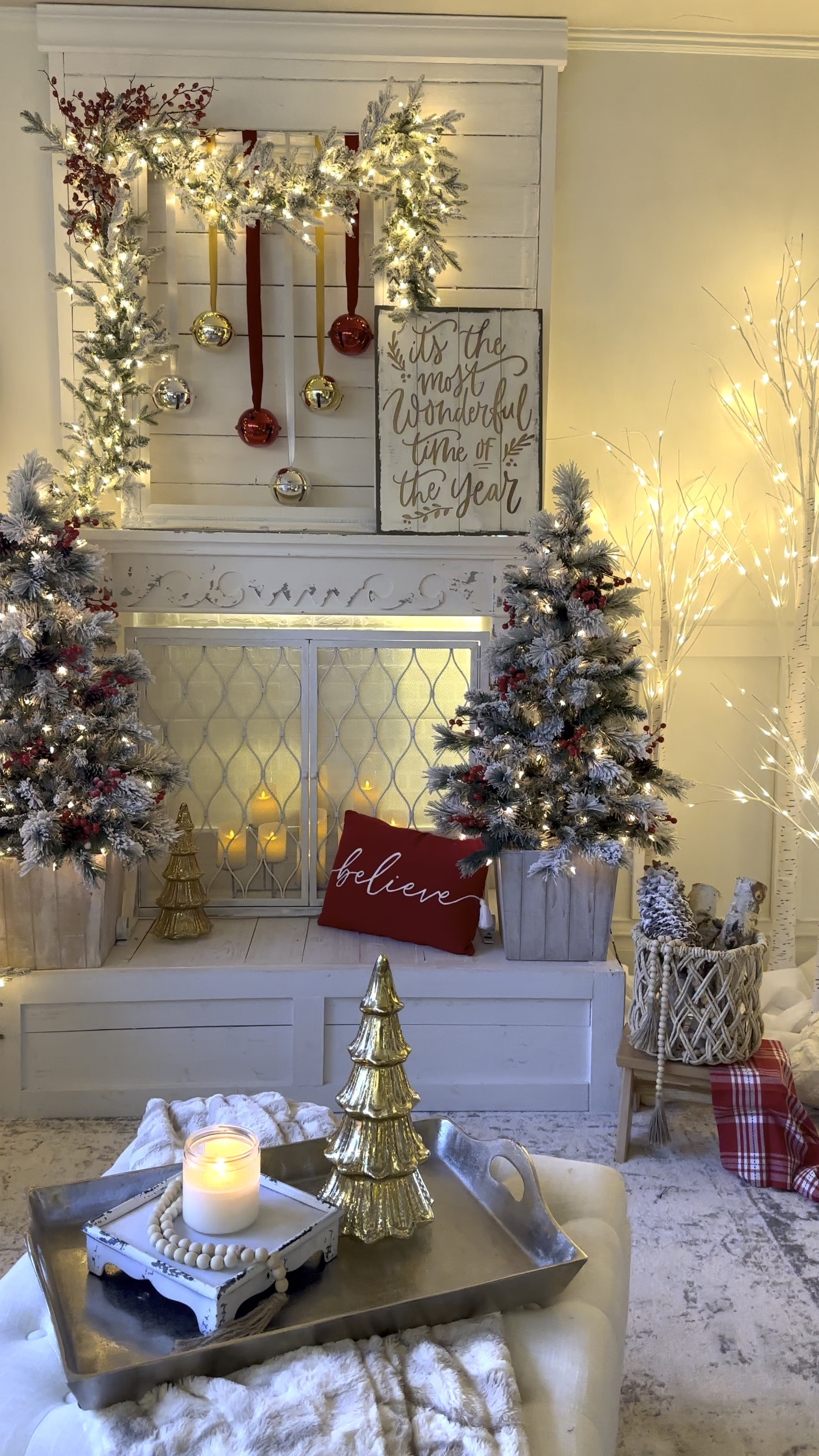 VIRAL 4’ Ashcroft Flocked Potted Trees are back in stock!!! These sold out completely last year and don’t forget to notice the jumbo sized jingle bells!! We hung them with ribbon and it turned out so cute!! Xo