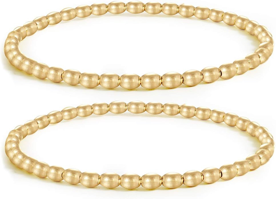 Gold Bead Bracelet for Women,14K Gold Plated Bead Ball Bracelet Stretchable Elastic Bracelet | Amazon (US)