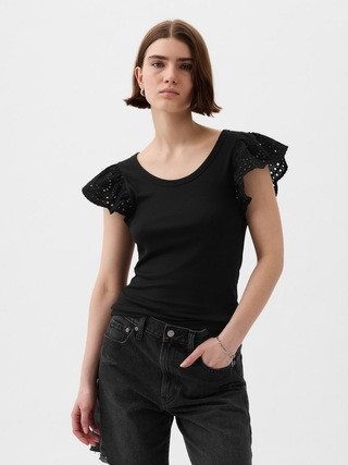 Eyelet Sleeve Rib T-Shirt | Gap (US)