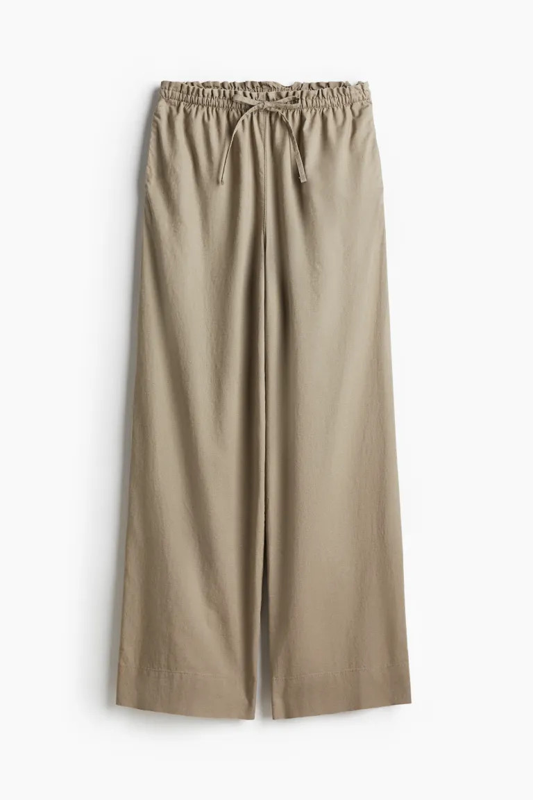Wide-leg Linen-blend Pants - High waist - Long - Black - Ladies | H&M US | H&M (US + CA)