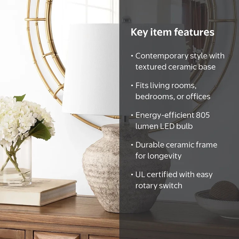 SAFAVIEH Ledger 22.5 in. Textured Ceramic Table Lamp, Light Grey | Walmart (US)