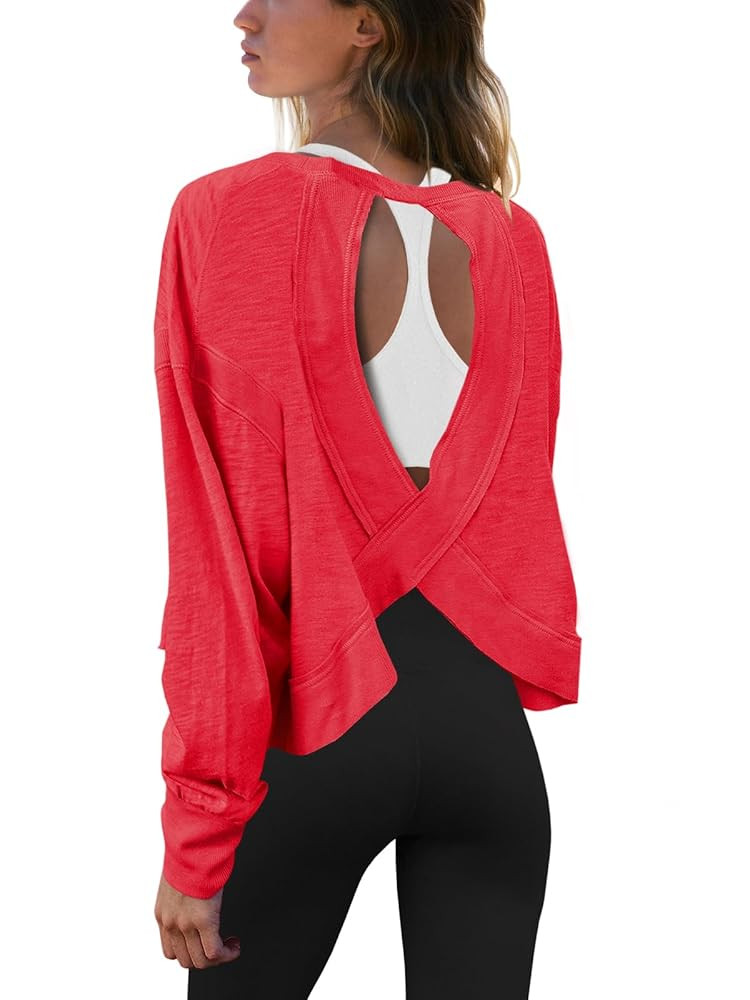 Panadila Womens Open Back Workout Top Long Sleeve Athletic Shirts Casual Crop Running Tee Y2k Yog... | Amazon (US)