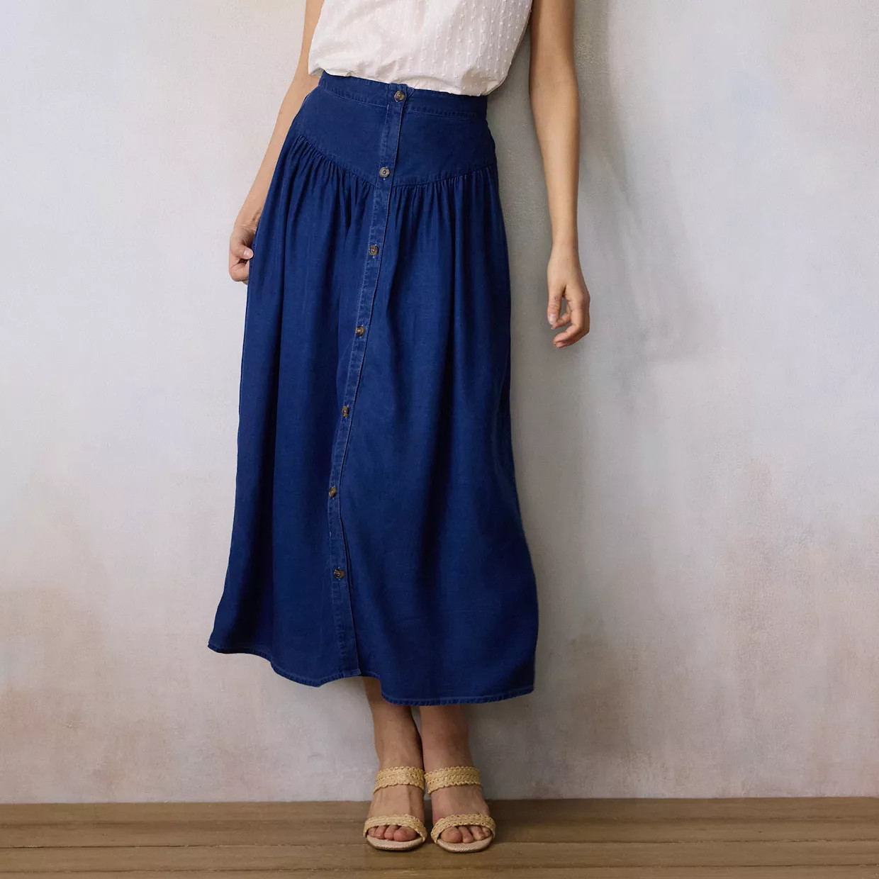 Women's LC Lauren Conrad V-Yoke Button Front Midi Skirt | Kohl's