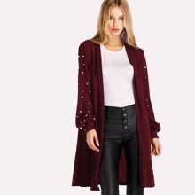 Pearl Beading Open Front Cardigan | SHEIN