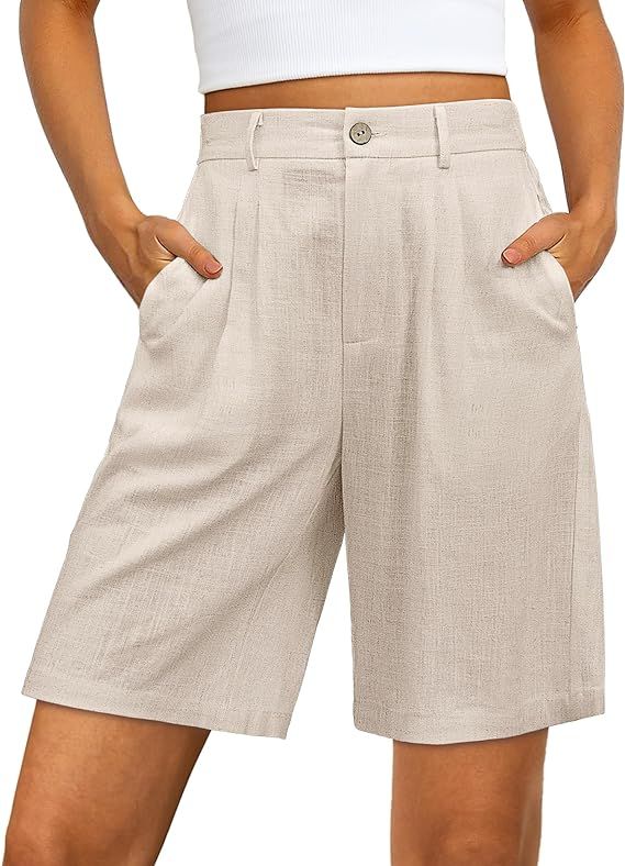 luvamia Bermuda Shorts for Women High Waisted Linen Dressy Casual Pleated Wide Leg Summer Shorts ... | Amazon (US)