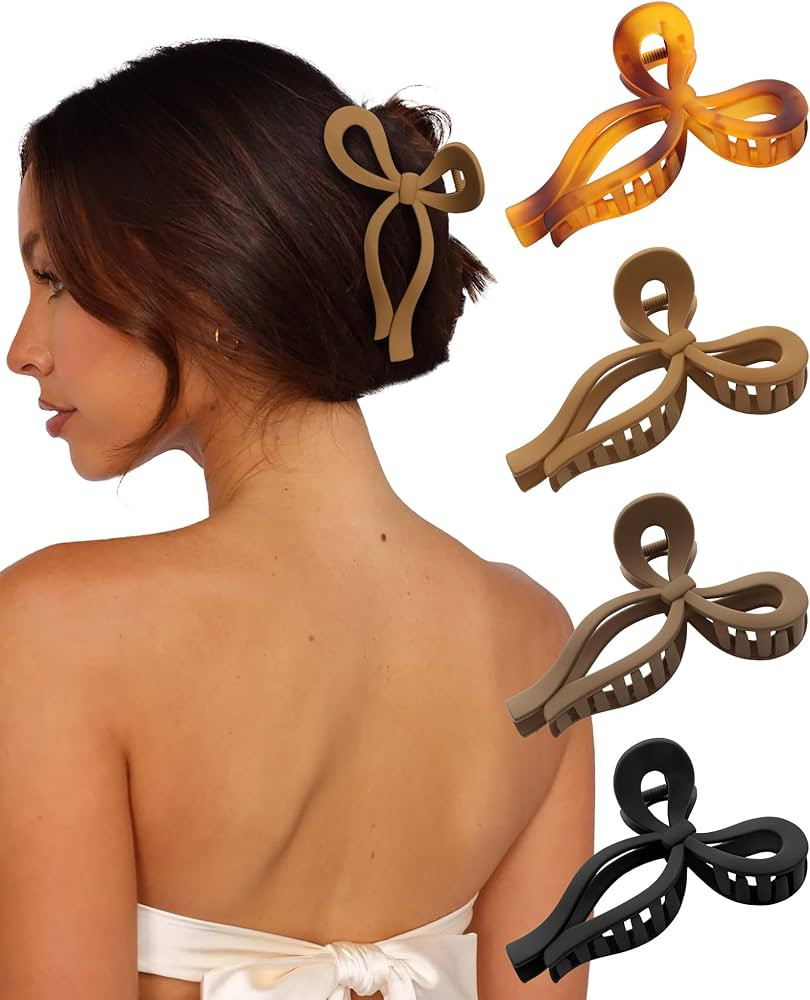 4 PCS Bow Hair Clips Bow Claw Clip for Women Nonslip Large Hair Claw Clips for Thin and Thick Hai... | Amazon (US)