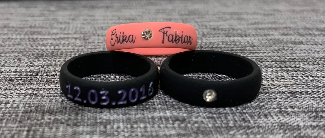 Personalized Engraved Stone Silicone Ring 5.7MM Wedding Band for Women - Etsy | Etsy (US)