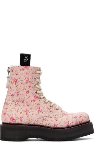 R13 - Pink Floral Stacked Platform Boots | SSENSE