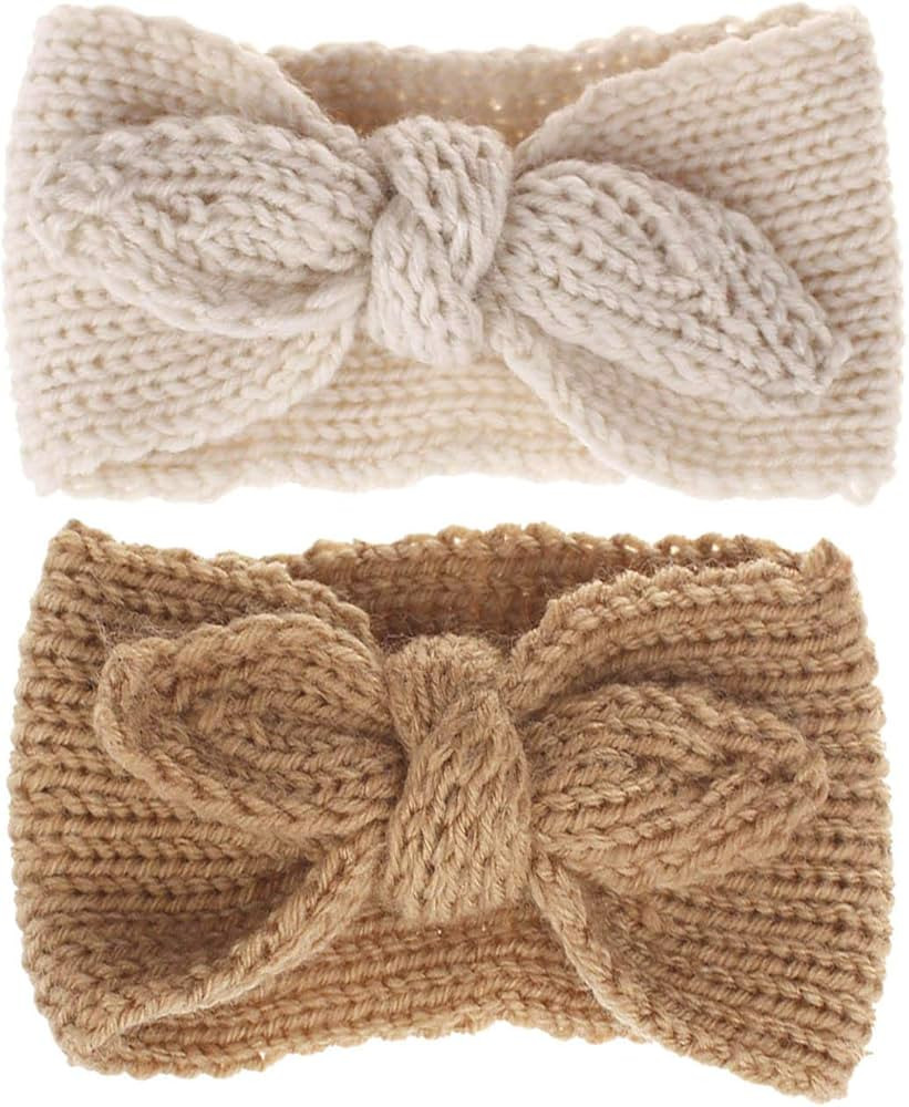 Turban Headband Baby Girl - Warm Rabbit Knot Hair Band Wrap Newborn Toddler Children 2Pcs (Brown+... | Amazon (US)