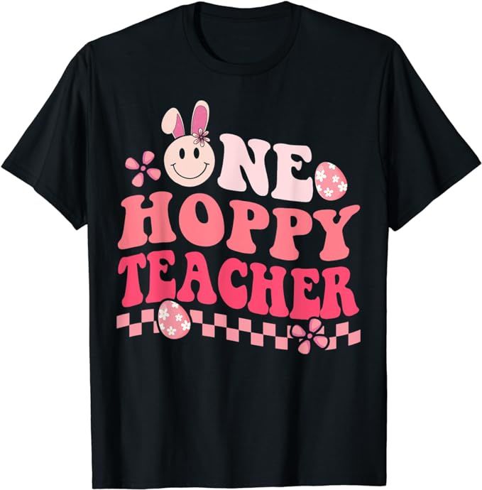 Easter Day Teacher Shirt Retro Groovy One Hoppy Teacher T-Shirt | Amazon (US)