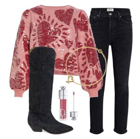 Valentine’s Day outfit 
Farm Rio sweater 
Agolde jeans
Isabel Marant boots 
Kendra Scott bracelet 
Dior lipgloss 

#LTKshoecrush #LTKSeasonal #LTKstyletip
