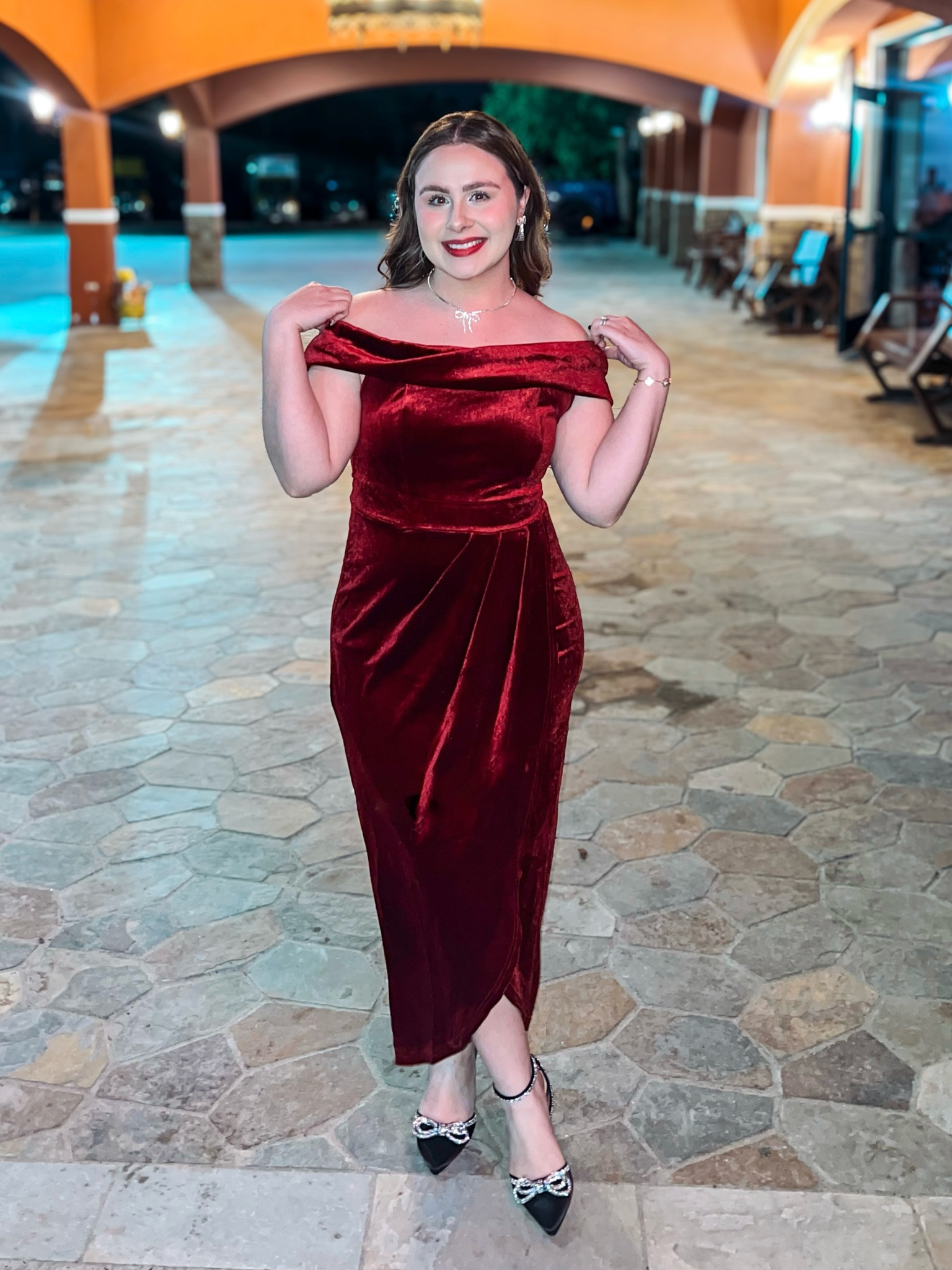 This dress is gorgeous!!!! I fell in love it’s very stretchy and comfortable! True to size, the shoes are also super comfortable and true to size! And the jewelry was just the cherry on top to make it sparkle 💖 

#LTKHoliday #LTKMidsize #LTKGiftGuide