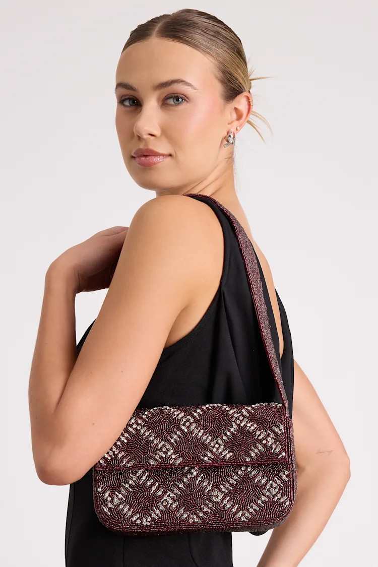 Sylvia Burgundy Beaded Rhinestone Shoulder Bag | Lulus