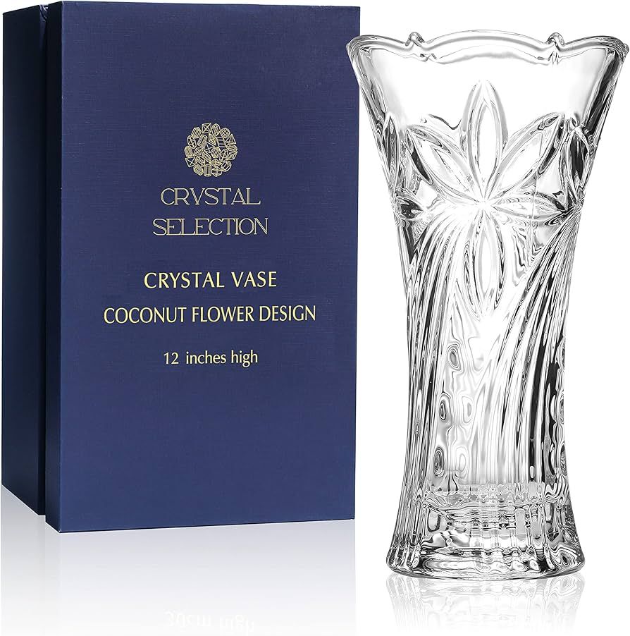 Crystal Clear Crystal Vase,, 12inch high, for Flowers & Decor, Coconut Flower Design, Lovely Nice... | Amazon (US)