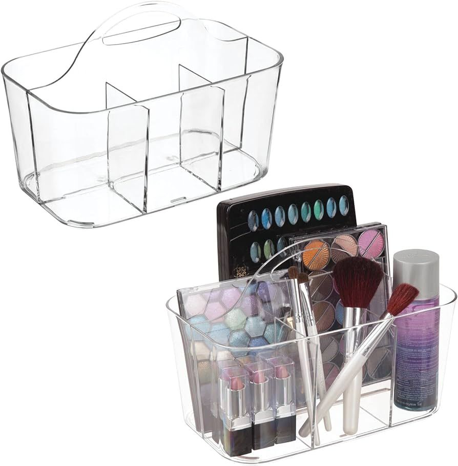 mDesign Plastic Makeup Storage Organizer Caddy Tote, Divided Basket Bin, Handle for Bathroom, Hol... | Amazon (US)