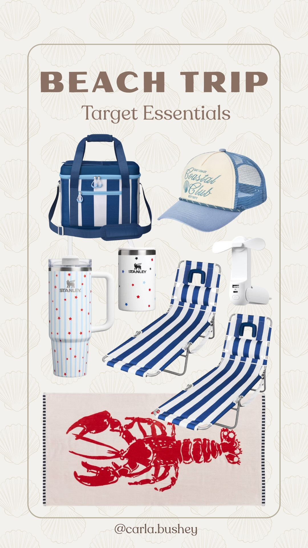 Beach trip essentials from Target! These are the kinds of finds that make a beach day so much easier (and cuter) 🦞💙 The striped chairs are still one of my favorite finds!



Vacation, beach, pack with me, what to pack, seasonal, cooler, water bottles, hat, beach chairs, beach towels, red white and blue, july 4th, carla.bushey 

 #LTKSeasonal #LTKSwim #LTKTravel