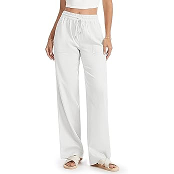 Petite Women Casual Linen Pants 26"/28" Wide Leg Drawstring Waist Lounge Beach Summer Trousers wi... | Amazon (US)