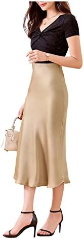 Saias Femininas Saia De Cetim De Cintura Alta Maxi Saia Longa Saia Plissada | Amazon (BR)