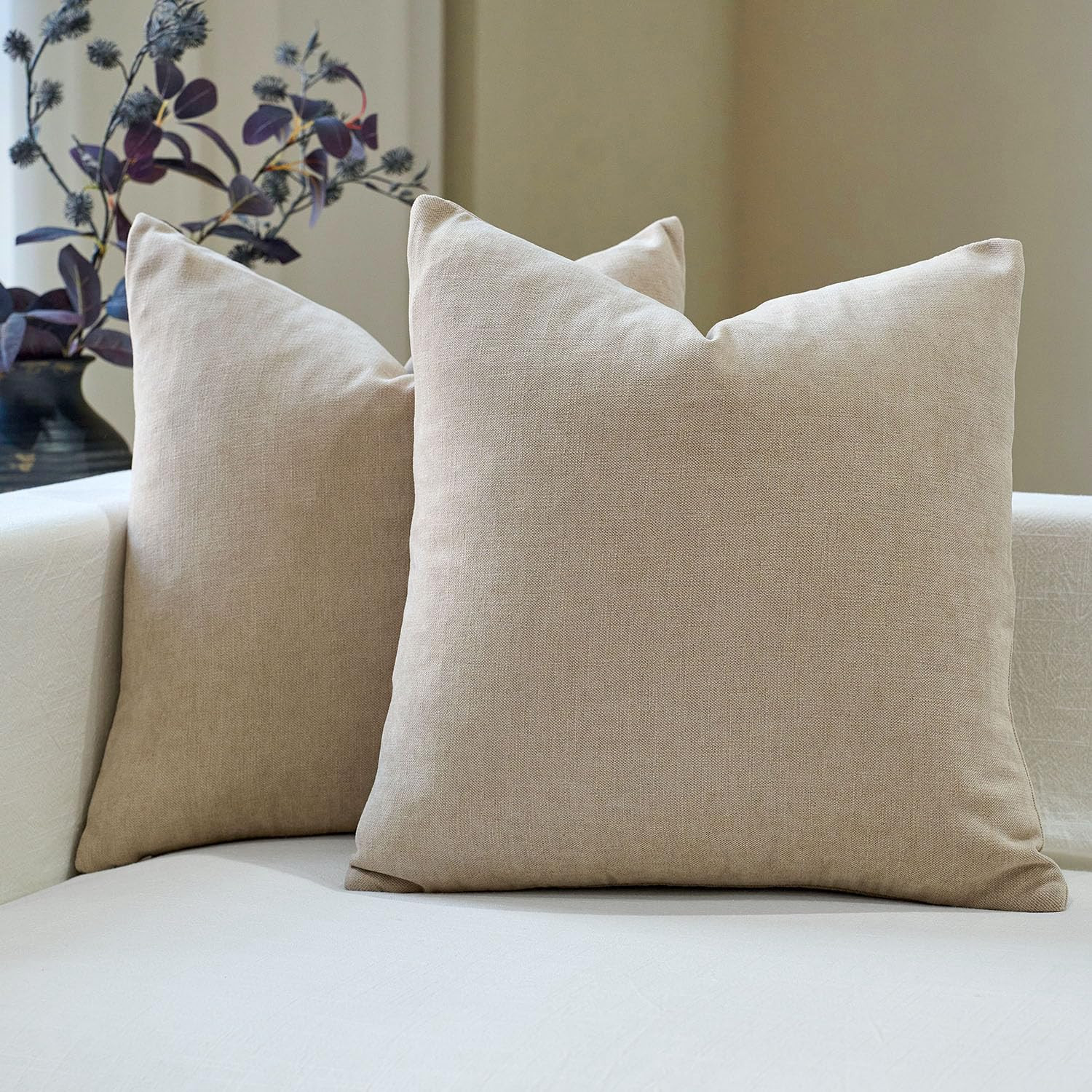 DOMVITUS Throw Pillow Covers 18x18 Pack of 2, Decorative Soft Soild Textured Accent Cushion Case,... | Amazon (US)