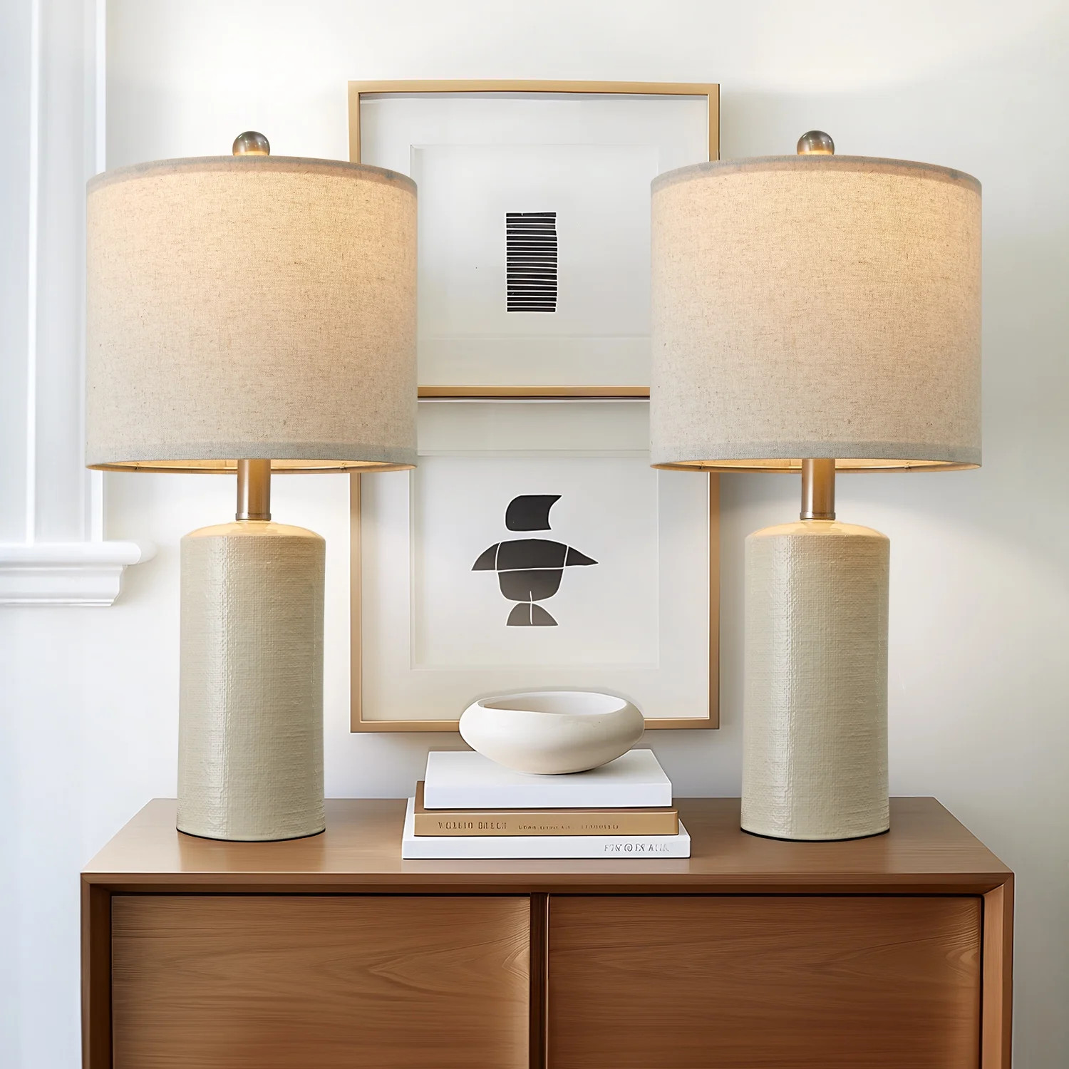 Oneach 20.25" Rustic Table Lamp Set of 2 Farmhouse Beige Ceramic Bedside Nightstands Lamps for Be... | Walmart (US)