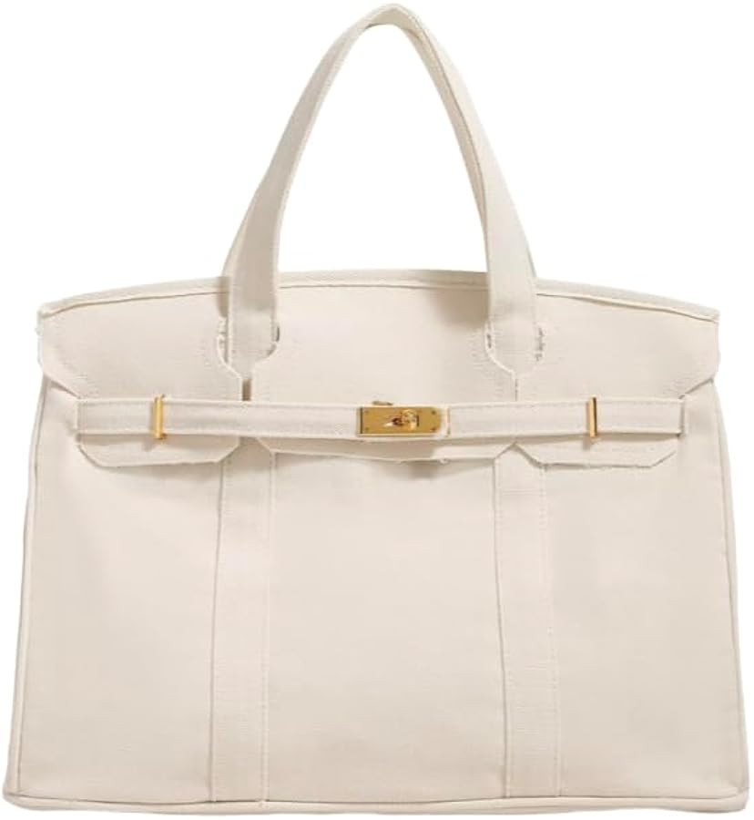 CANVAS & CLUTCH Canvas Carryall Tote Bag, Beige, 40 cm, Gold-tone Turn-lock Closure, Satchel Styl... | Amazon (US)