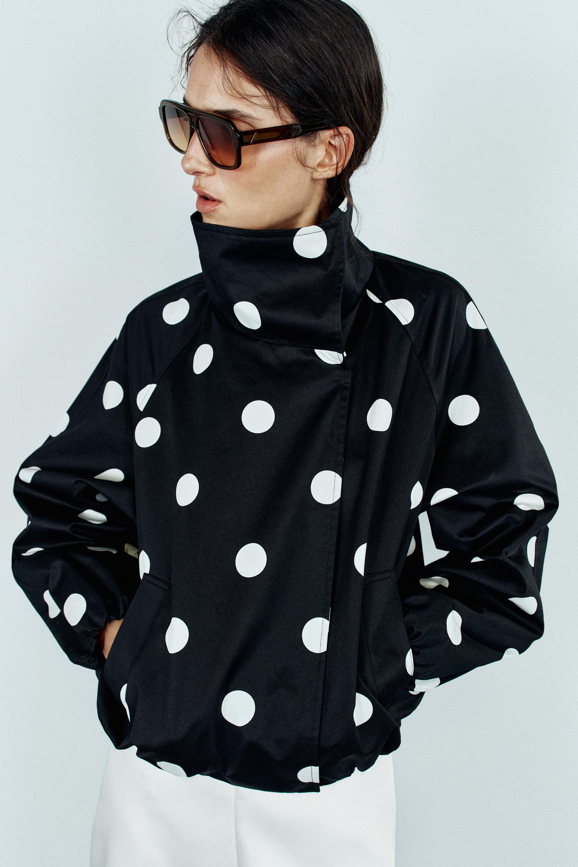 Zara - Polka Dot Bomber Jacket - White - M - Woman | Zara US