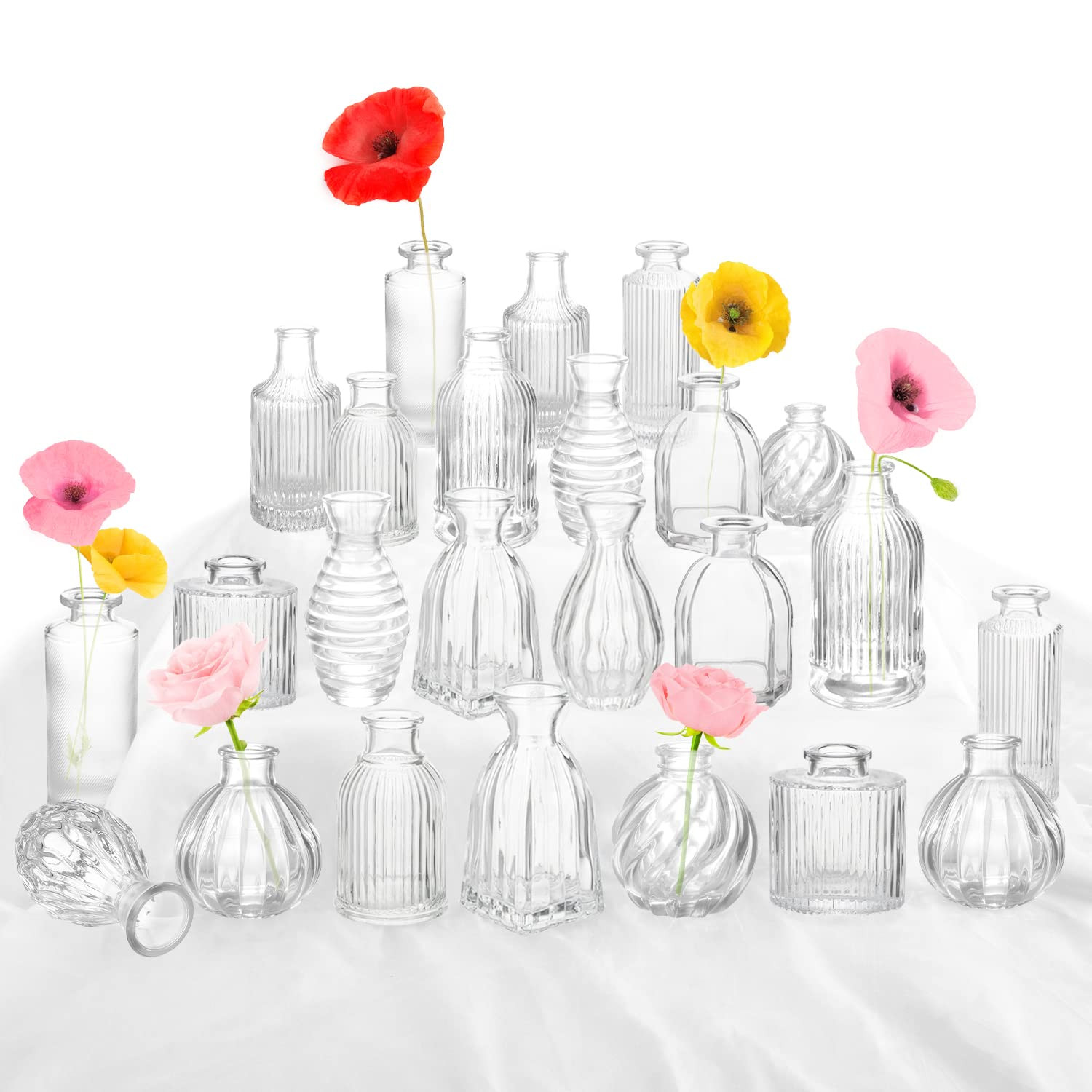 Bud Vases in Bulk 24, Small Glass Vase for Centerpieces, Vintage Vases for Decor, Mini Clear Sing... | Amazon (US)