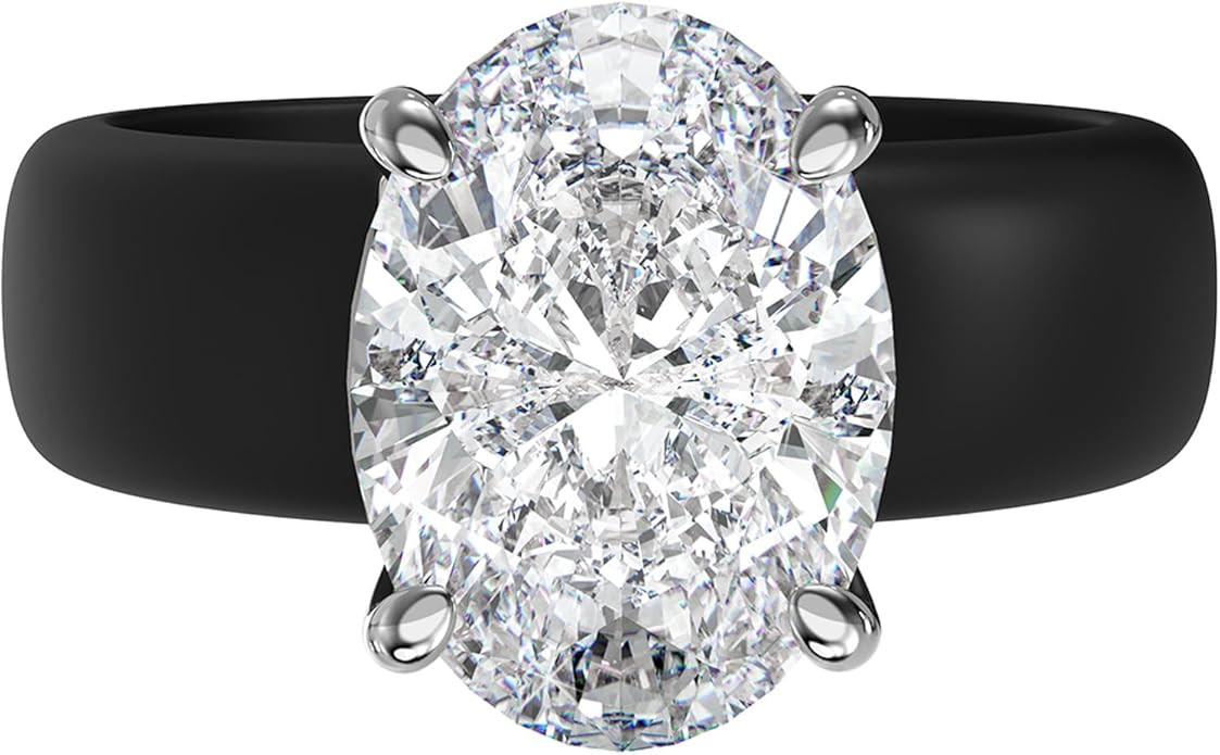 Rinfit Silicone Ring with Stone - Oval Cut Cubic Zirconia Solitaire Engagement Ring for Women - R... | Amazon (US)