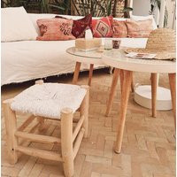 White Boucharouite Stool 30% Off, Moroccan Stool Leather Bench, Wood Bench, Moroccan Wooden Boho Ben | Etsy (US)