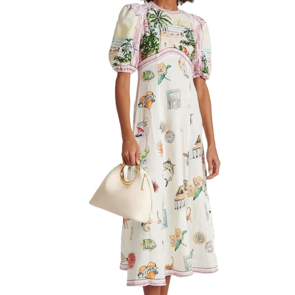 Womens Printed Boho Maxi Dress Womens Crew Neck Maxi Dresses Puff Sleeve A-line Dress Floral Dres... | Amazon (US)