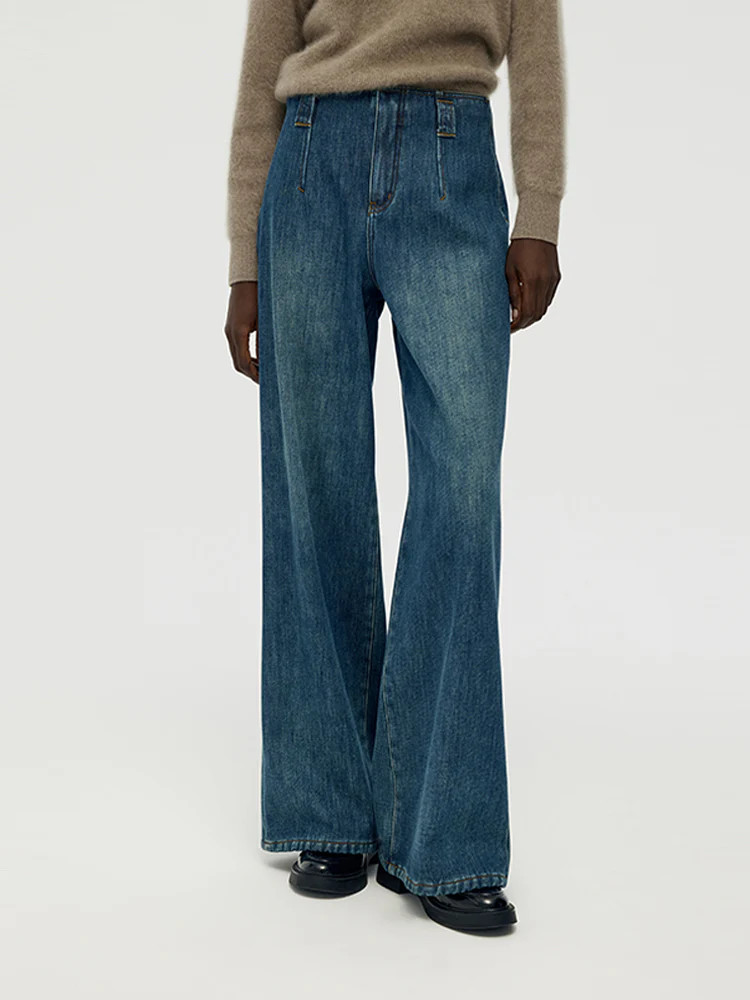 Wide Leg Women Fleece Lined Jeans | GOELIA