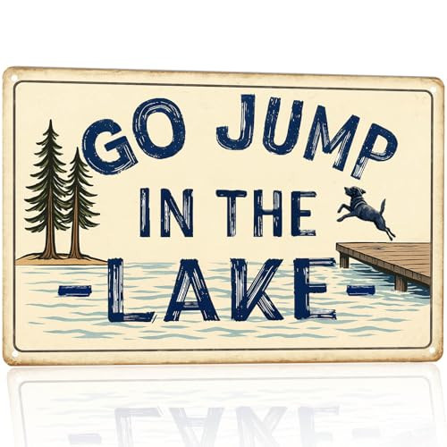 Vintage Lake House Decor Wall Art - Go Jump In The Lake Sign, Lake Life Cabin Decor For Home Lakehouse Gifts Boat Decorations Outdoor Porch Metal Signs 12x8 Inch | Amazon (US)