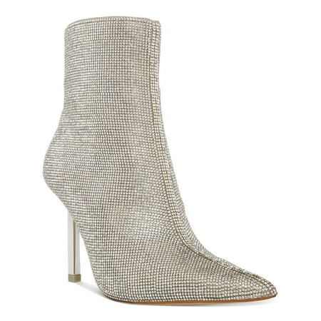 STEVE MADDEN Womens Silver Rhinestone Metallic Elysia Pointed Toe Stiletto Zip-Up Booties 7.5 M | Walmart (US)
