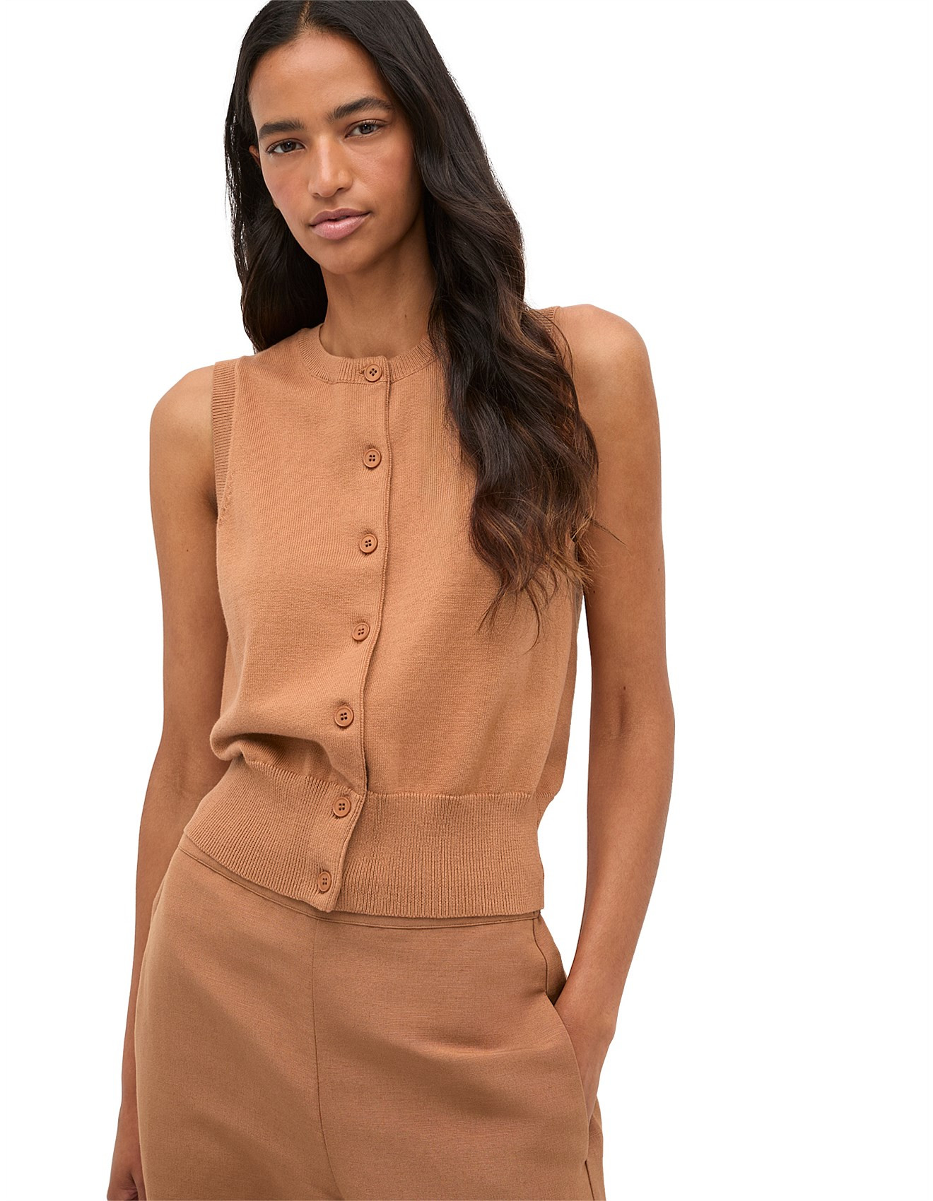 Cotton Blend Button Knit Vest | David Jones (Australia & New Zealand)