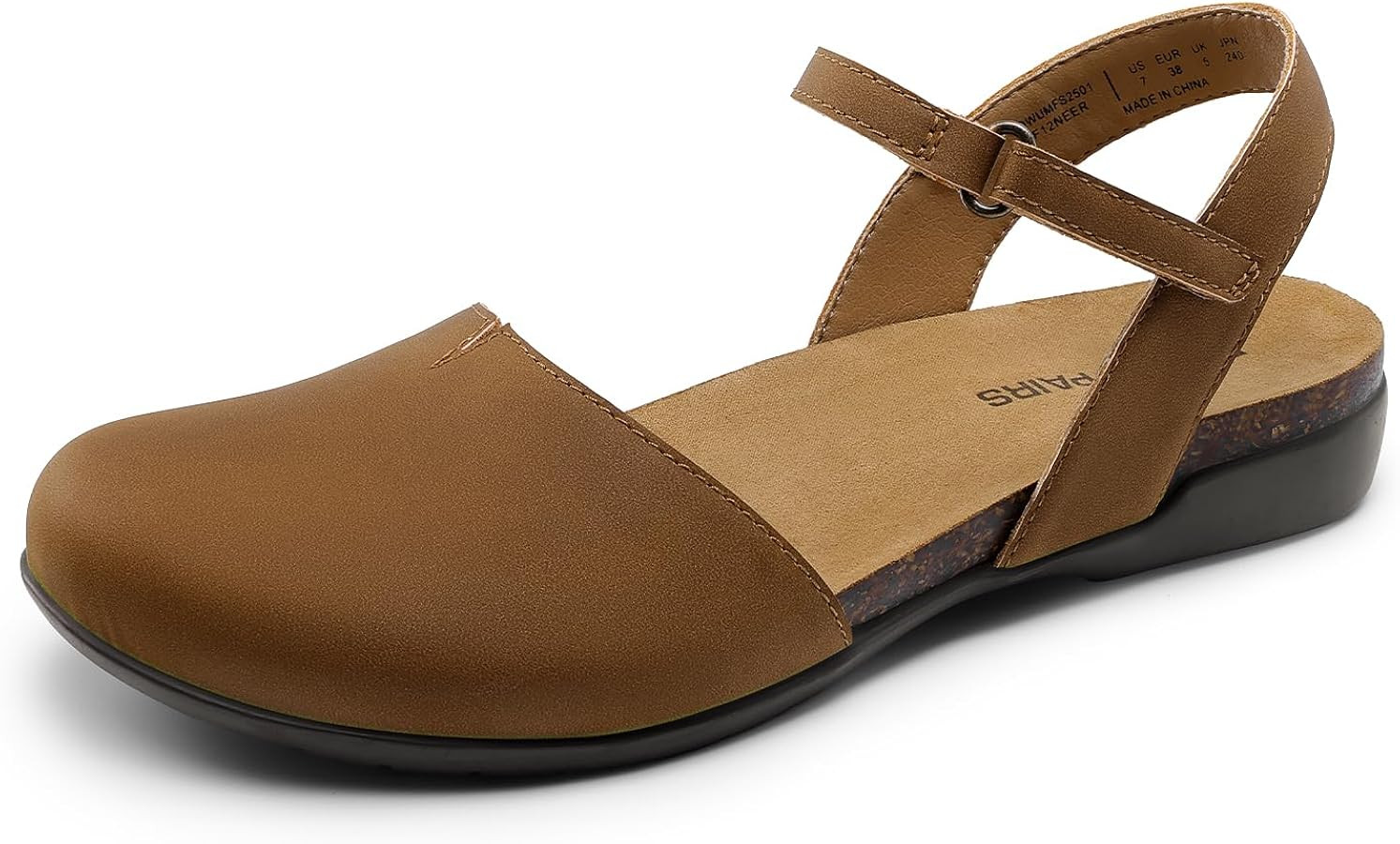 DREAM PAIRS Women's Closed Toe Sandals Arch Support Comfort Cork Footbed Flat Sandals Summer Shoe... | Amazon (US)