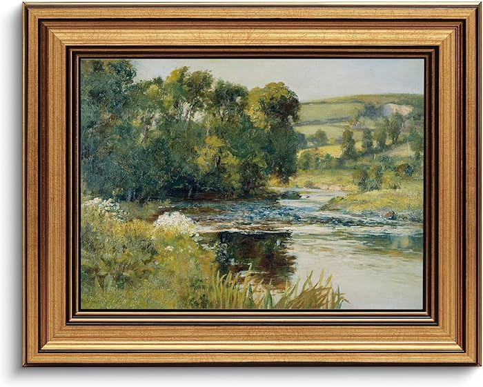 Gold Framed Wall Art Vintage River Canvas Wall Art Nature Landscape Antique River Artwork Prints ... | Amazon (US)