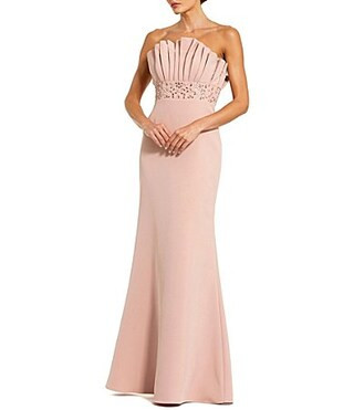 Mac Duggal Crepe Strapless Long Gown With Rhinestone Beading - 2 | Dillard's
