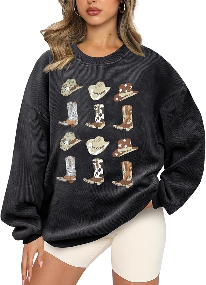 UNIQUEONE Boho Cow Skull Sweatshirt Women: Oversized Vintage Western Rodeo Graphic Tee Country Co... | Amazon (US)