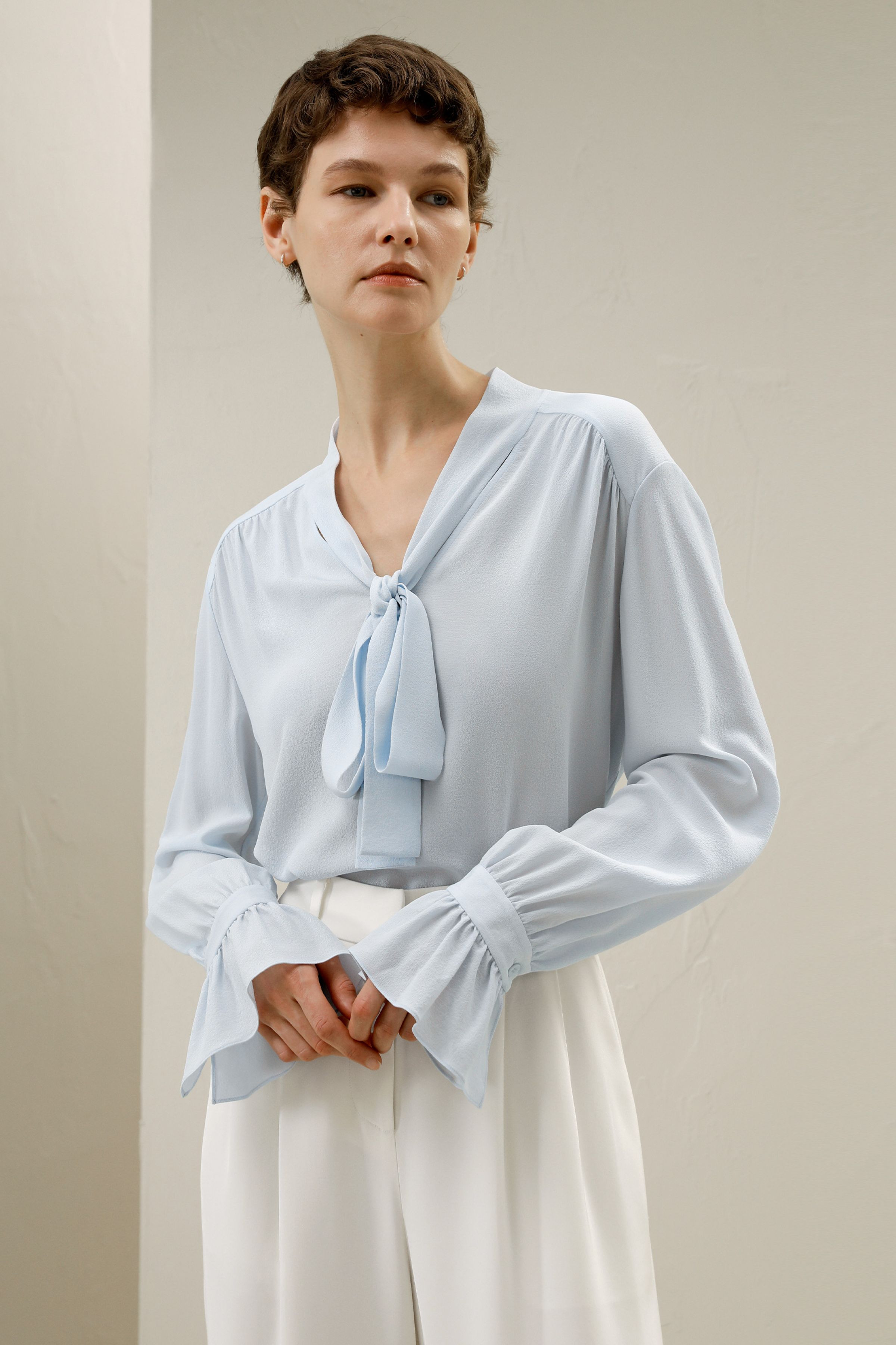 Silk V-neck Ribbon Blouse | LILYSILK