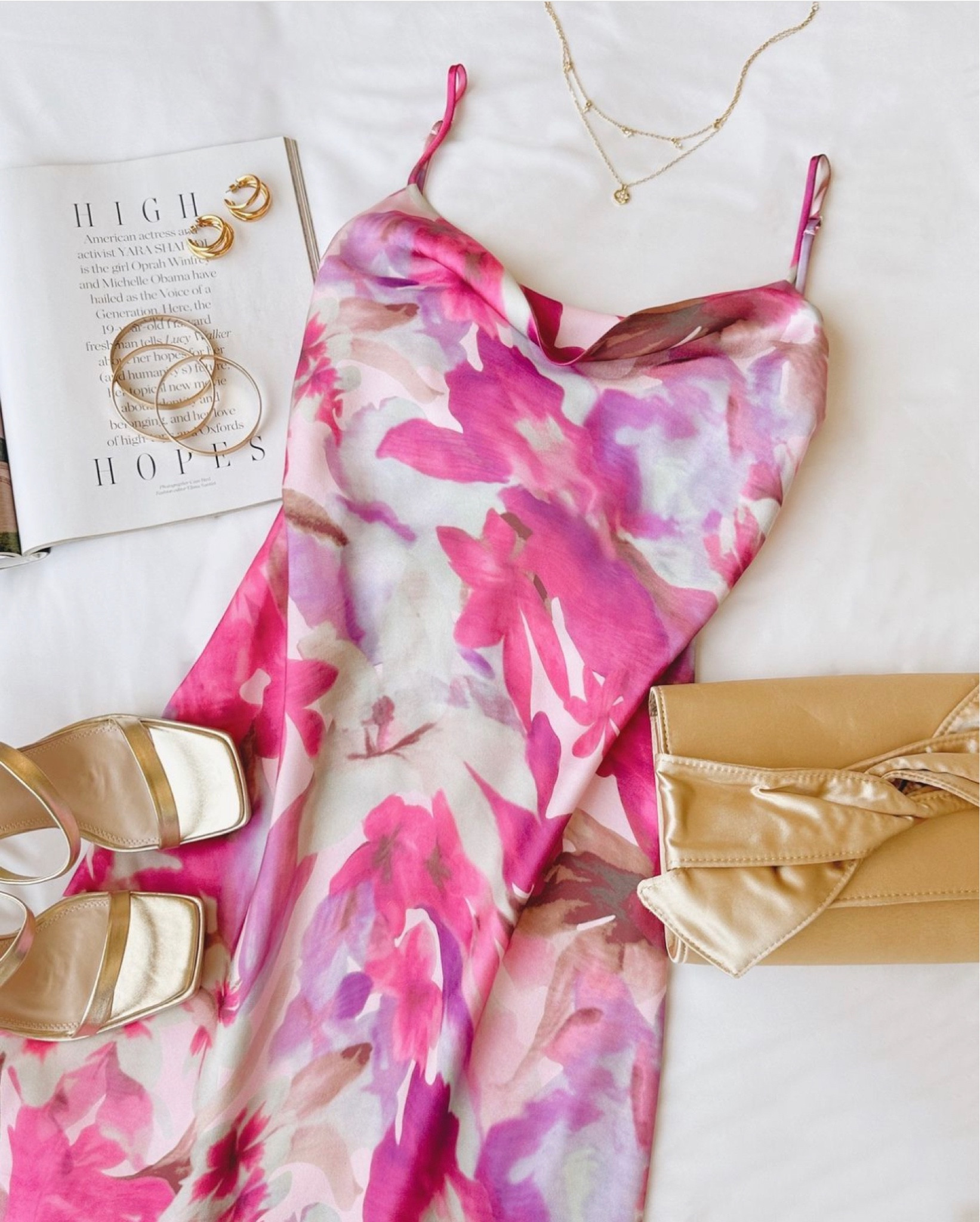 This beautiful dress is ON SALE! The Sophisticated Sense Pink Floral Tie-Back Slip Midi Dress is $35! Style the look with a pair of Fausee Gold Metallic Square Toe Platform Slide Sandals also ON SALE for less than $30.

Keywords: Midi dress, maxi dress, Barbie, pink dress, floral print dress, satin dress, slip dress, summer dress, day date, summer dresses, date night, cocktail party, wedding guest 

#LTKwedding #LTKunder50 #LTKFind