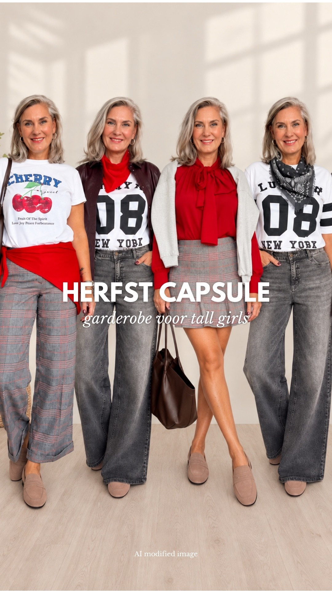Een herfst capsule garderobe. Ik draag alles in maat 42 of 40/42. De geruite broek valt klein en de jeans valt ruim. 

Bordeauxrode leren overhemdblouse, rode blouse mét strikdetail, geruite broek, geruite rok, tall jeans, rode sjaal, bandana sjaal, bruine tas, suède loafers, sportief t-shirt met een grafische print en een kersenprint t-shirt.

#LTKnederlands #LTKeurope #LTKautumn