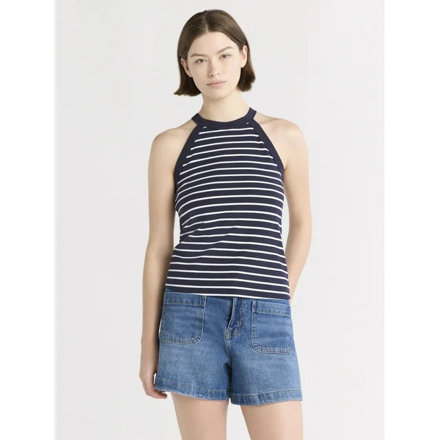 Free Assembly Women's Sleeveless Halter Tank Top, Sizes XS-XXL | Walmart (US)