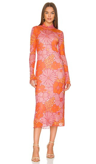 Daphne Turtleneck Dress in Retro Garden Mesh | Revolve Clothing (Global)