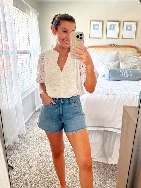Casual ootd today! Wearing a size small in top and 26 in shorts!

White tops // jeans shorts // 

#LTKStyleTip #LTKSeasonal